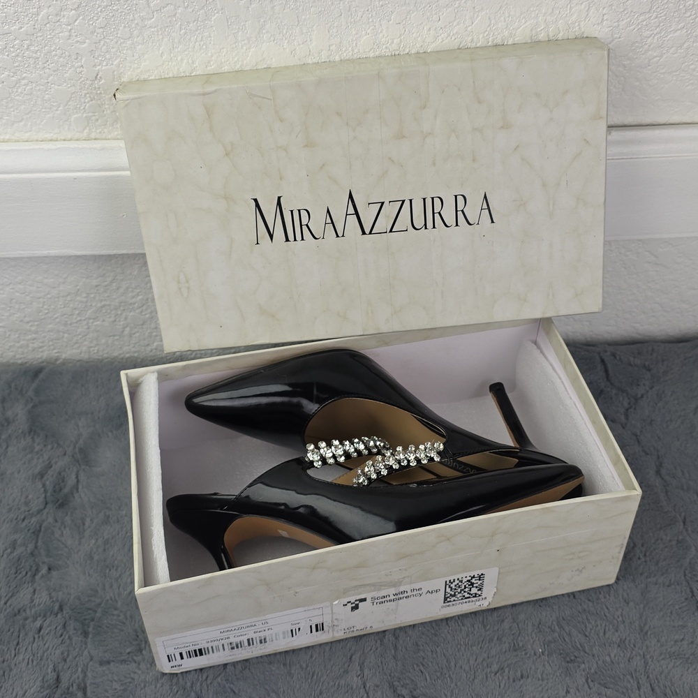 Mira Azzurra Rhinestone Strappy Heeled Mules, Pointy Toe - Picture 14 of 14